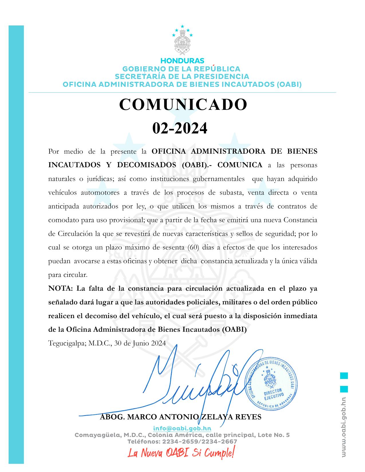 Comunicado 02-2024-30 de Junio de 2024